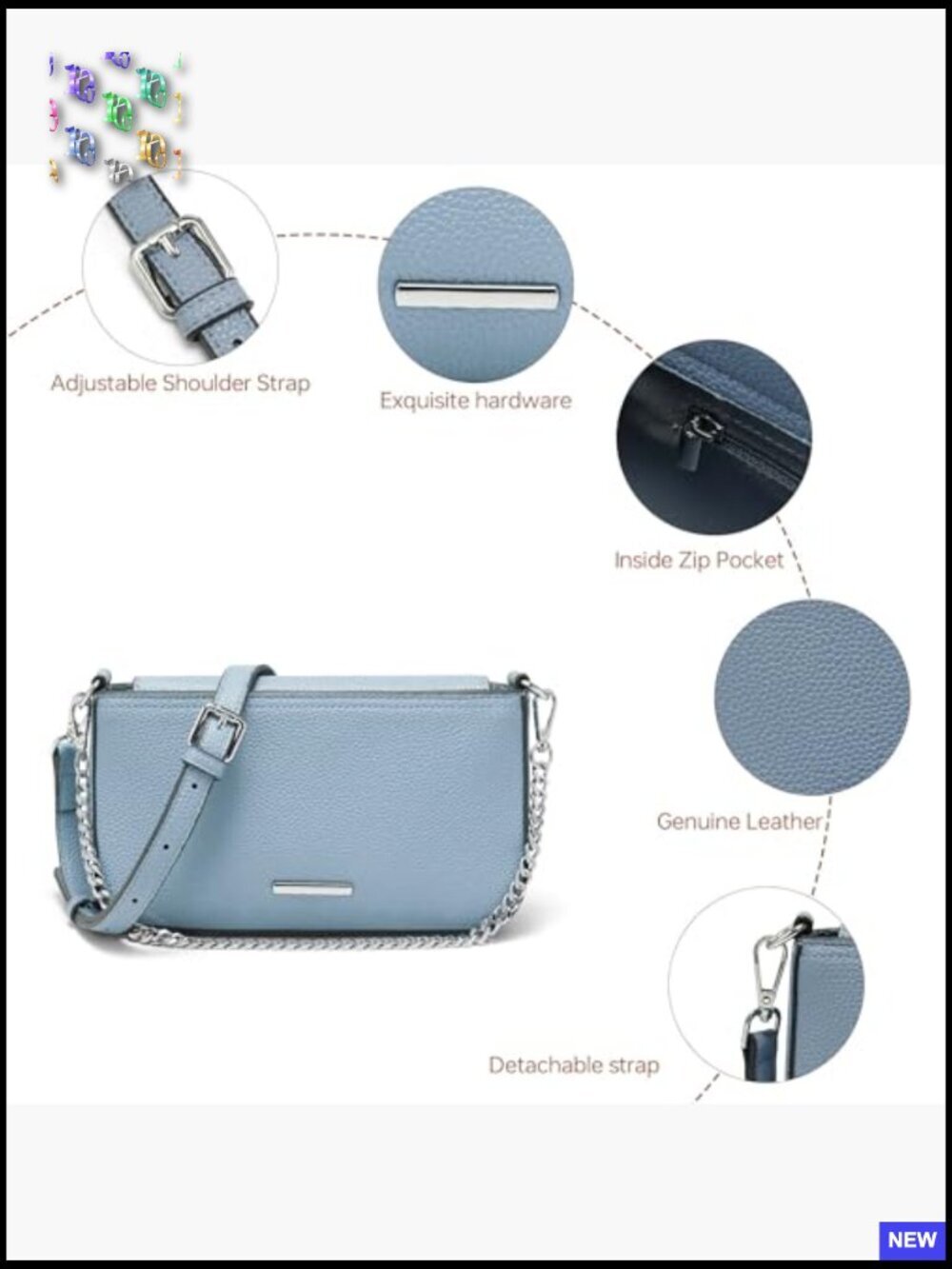 Small Crossbody Bag for Women – Vegan Leather Adjustable Strap Mini Purse - Picture 4 of 5
